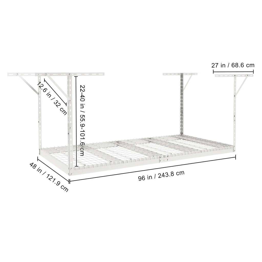Overhead Adjustable Garage Storage Rack 48x96" Ceiling Rack 600 lbs White