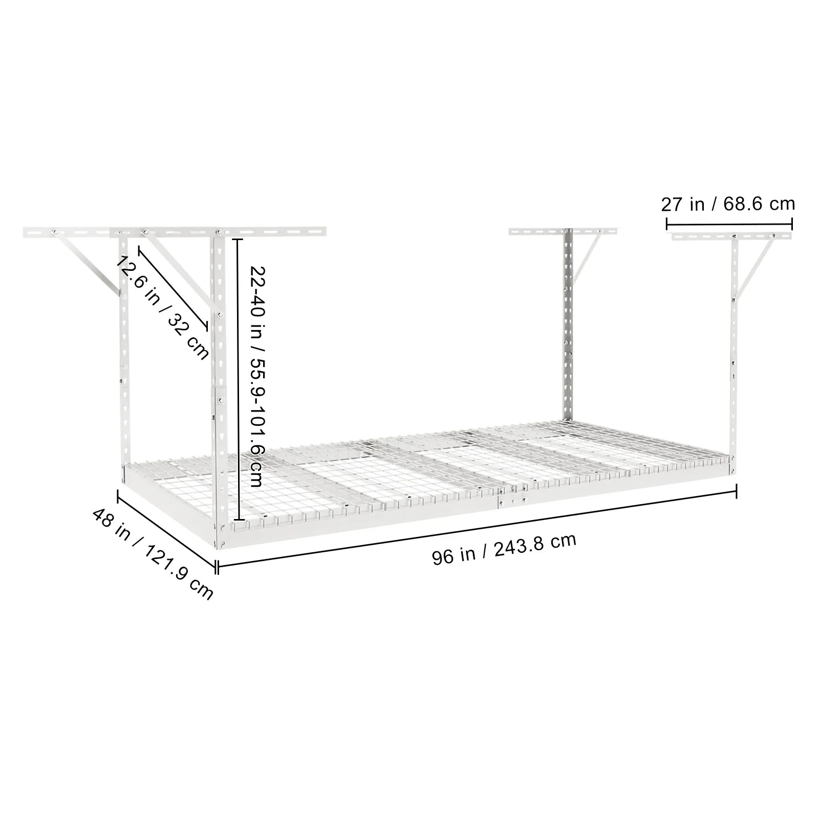 Overhead Adjustable Garage Storage Rack 48x96" Ceiling Rack 600 lbs White