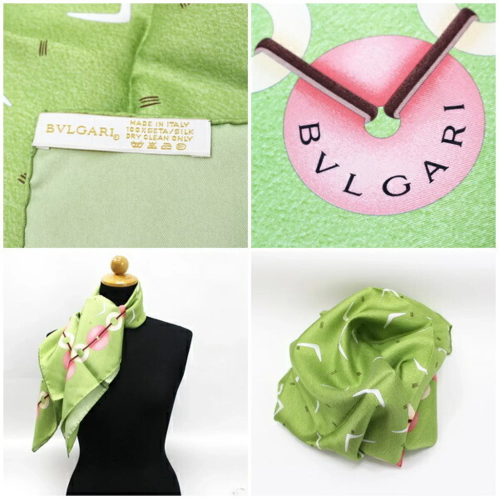 Pre-Owned Bvlgari Silk Scarf Muffler Green  Women's (Like New)