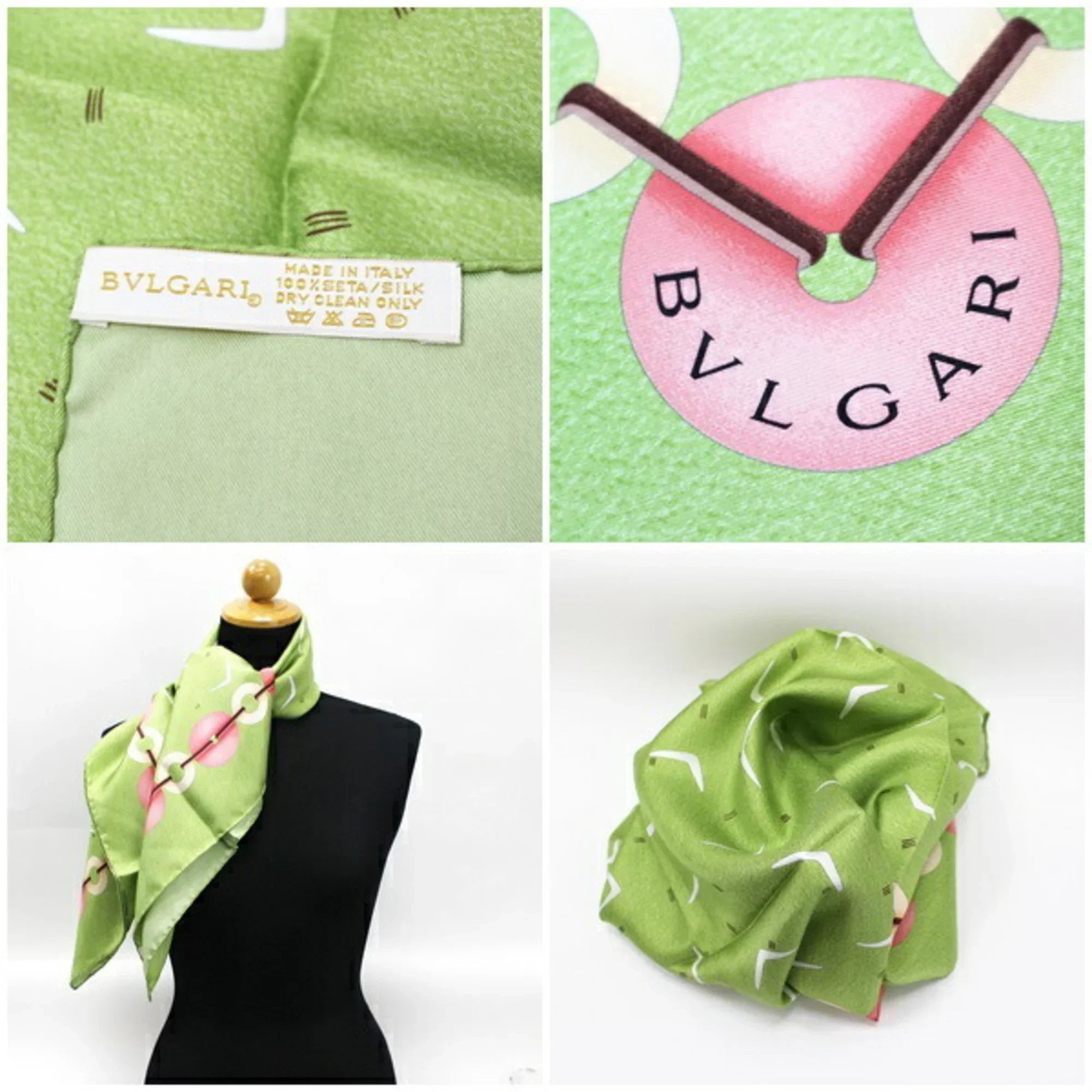 Pre-Owned Bvlgari Silk Scarf Muffler Green  Women's (Like New)