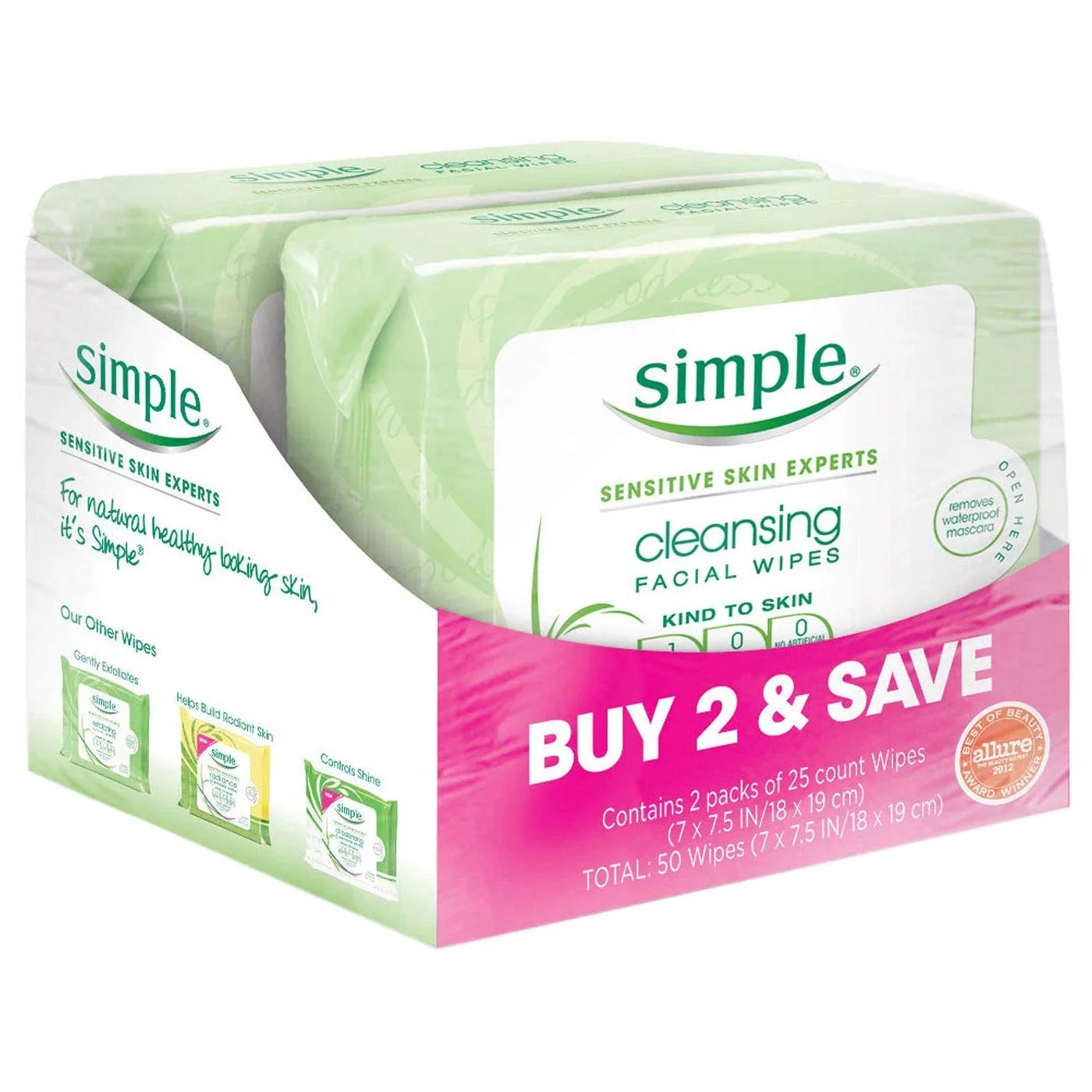 Simple Cleansing Facial Wipes (Boxed 6 Packs  25 Wipes) Total 150 Wipes