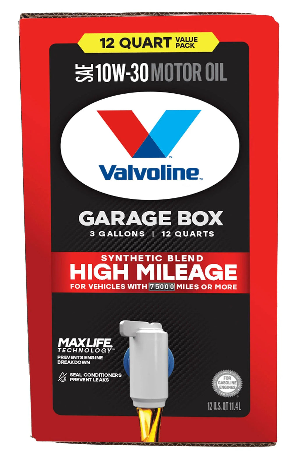 Valvoline High Mileage MaxLife 10W-30 Synthetic Blend Motor Oil 12  Garage Box