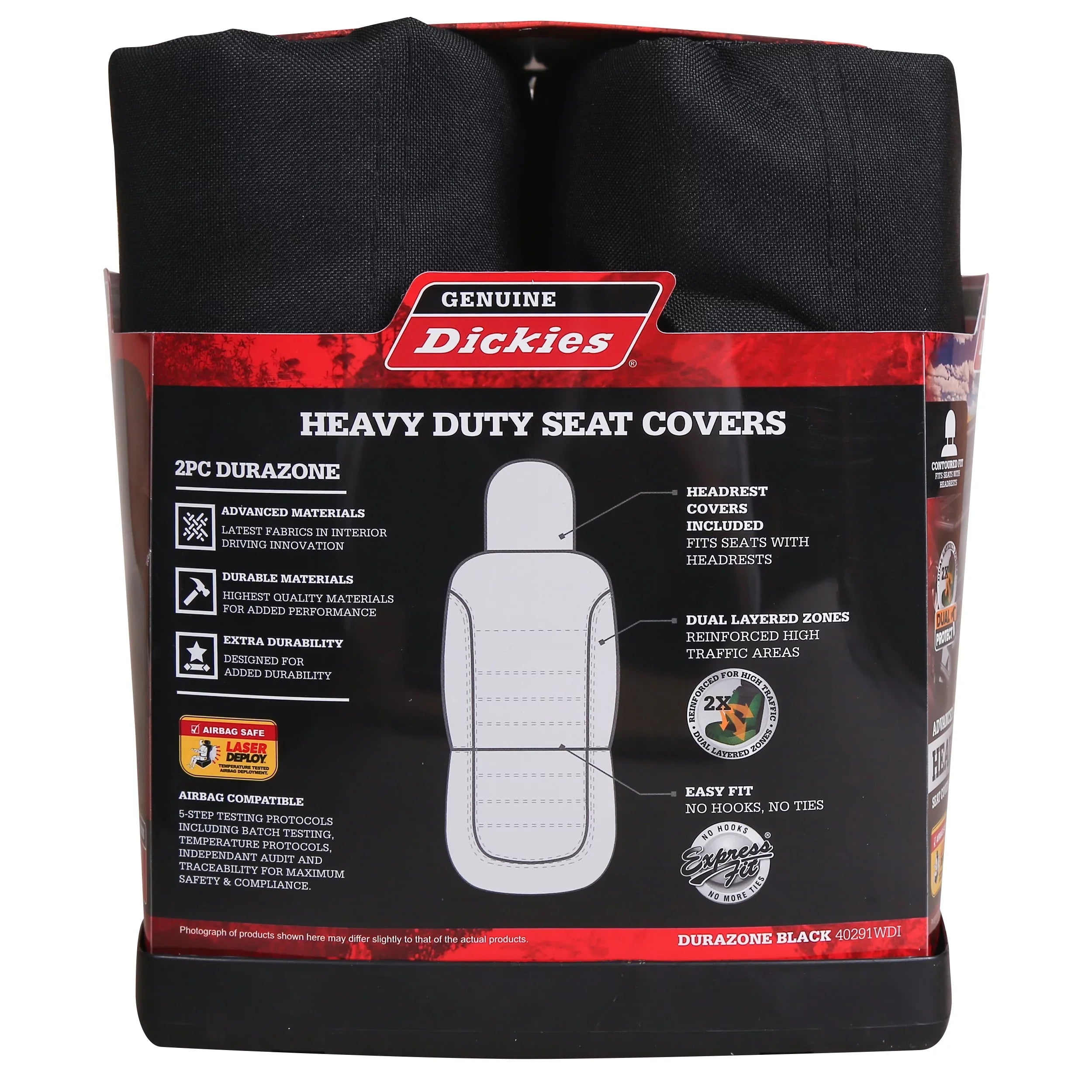 Genuine Dickies 2 Piece Durazone Car Seat Covers, Black