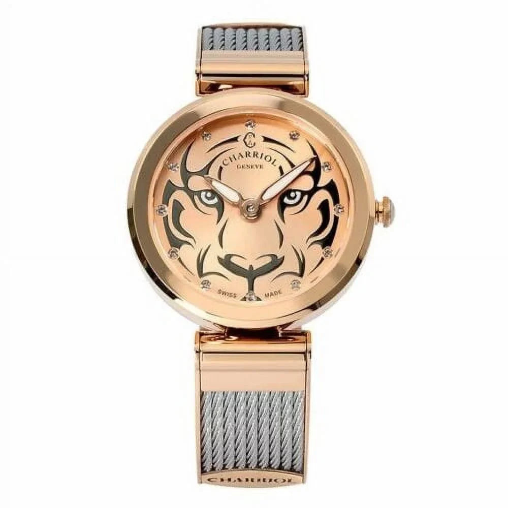 Forever Tiger Rose Gold & Black Dial Ladies Watch