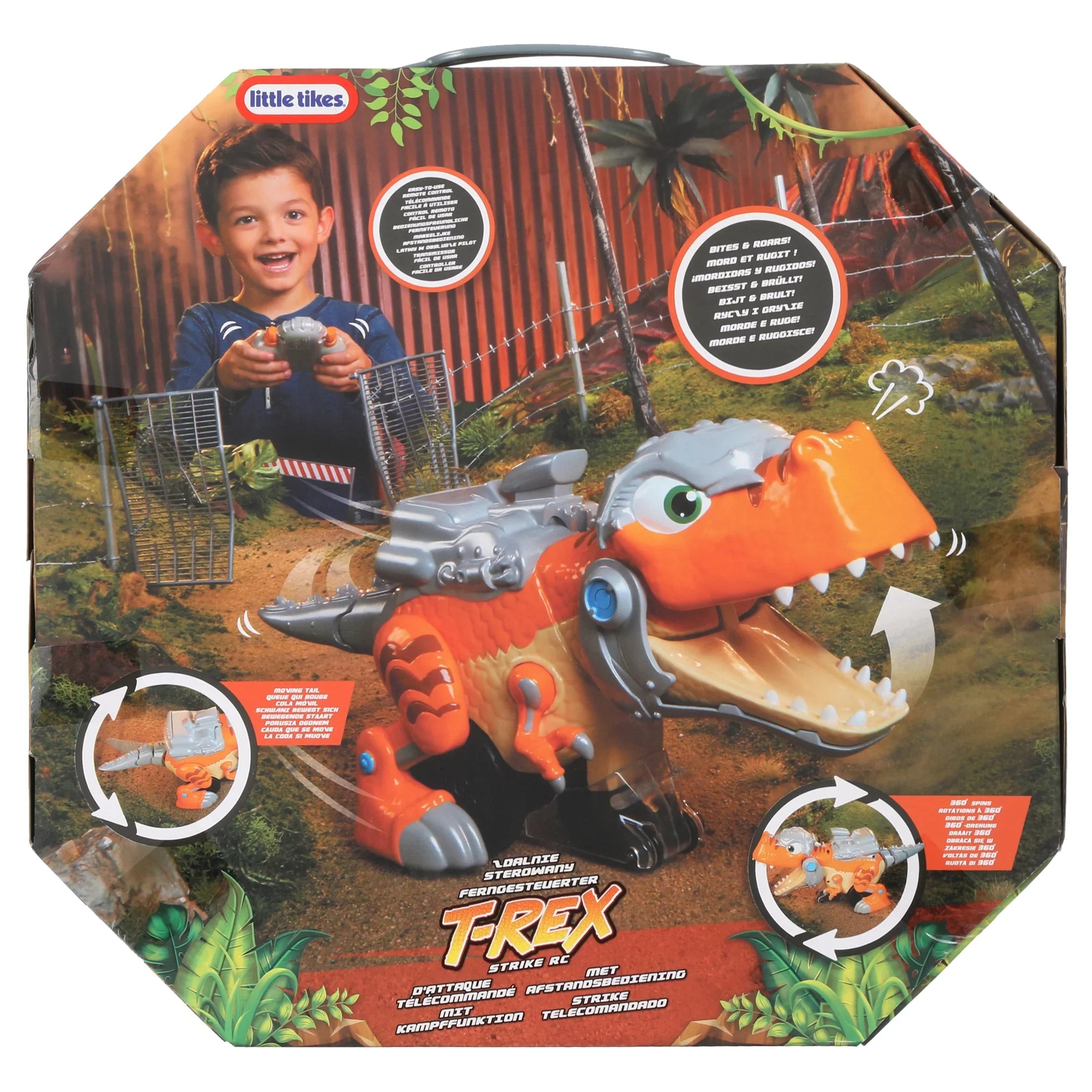 Little Tikes -Rex Strike  Remote Control Chompin' Dinosaur Toy Vehicle Car with Full 360 Degree Spins That Roars, Plays Music and - Gifts for Kids, Toys for Boys & Girls Ages 4 5 6+ Years Old