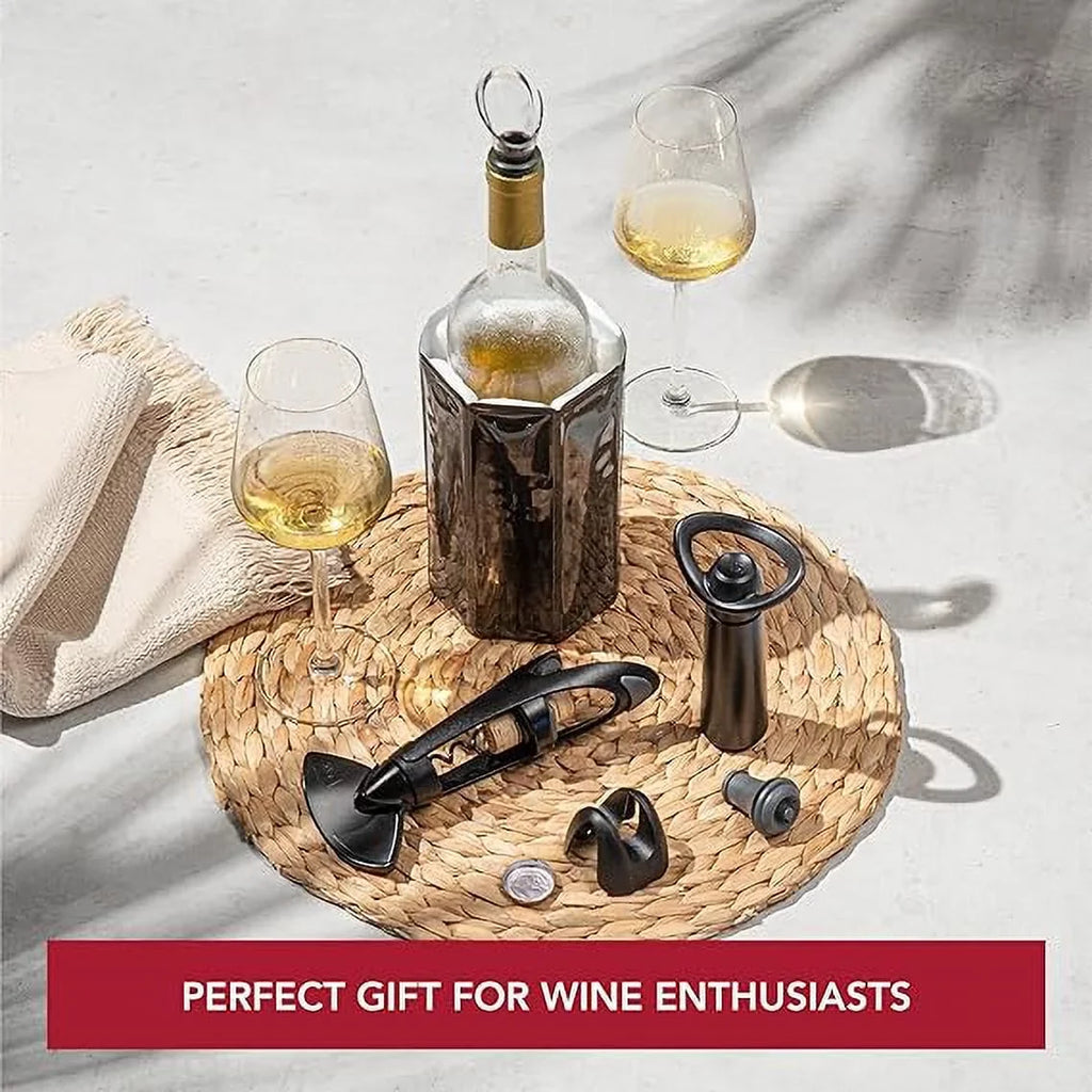 Vacu Vin Wine Set Original Plus- 6pc Wine Must Haves - Includes Foil Cutter - The Corkscrew Twister - Active Cooler Wine - Wine Server Crystal - Wine Saver Concerto and Vacuum Wine Stopper