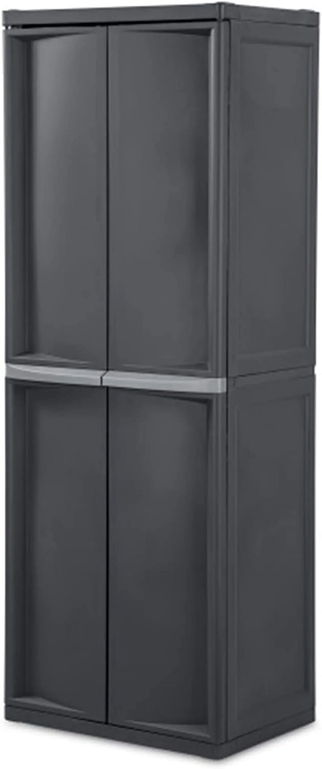 4 Shelf Cabinet, Heavy Duty and Easy to Assemble Plastic Storage Unit, Organize Bins in the Garage, Basement, Attic, Mudroom, Gray, 1-Pack