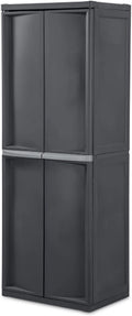 4 Shelf Cabinet, Heavy Duty and Easy to Assemble Plastic Storage Unit, Organize Bins in the Garage, Basement, Attic, Mudroom, Gray, 1-Pack