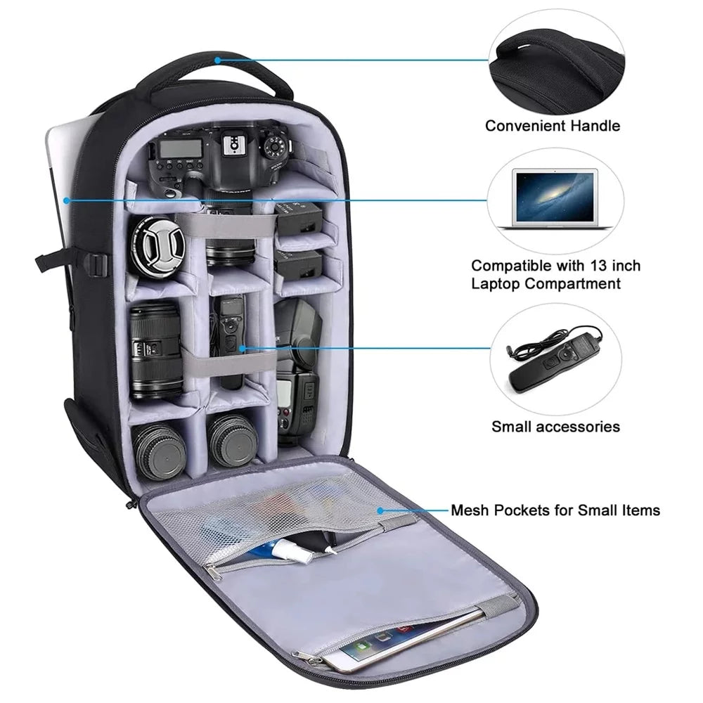 Mosiso Camera Backpack for Canon/Nikon/Sony/ Mavic Drone, //Mirrorless Photography Camera Bag Waterproof Hardshell Protective Case with Tripod Holder&Laptop Compartment, Black