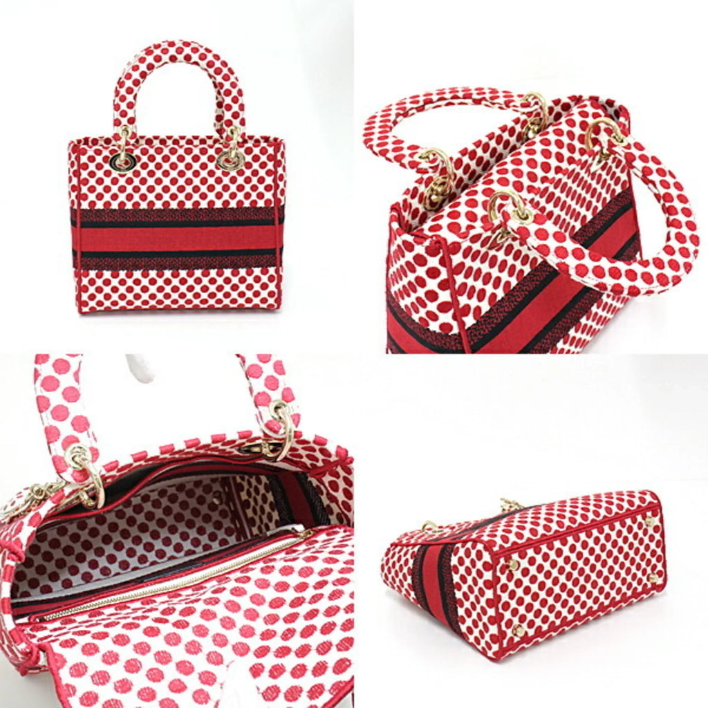 Pre-Owned Christian Dior  Dior Amour Lady -Lite Dee Light Mini Medium Bag Red x Polka Dot Canvas M0565OBBE_933U Handbag Shoulder (Like New)