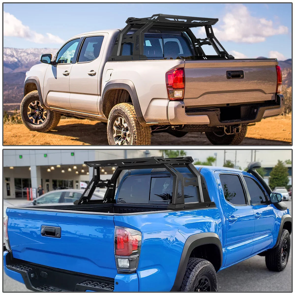 Motoring -006 For 2005 to 2020 Toyota Tacoma Square Style Offroad Truck Bed Roll Bar+Cargo Box