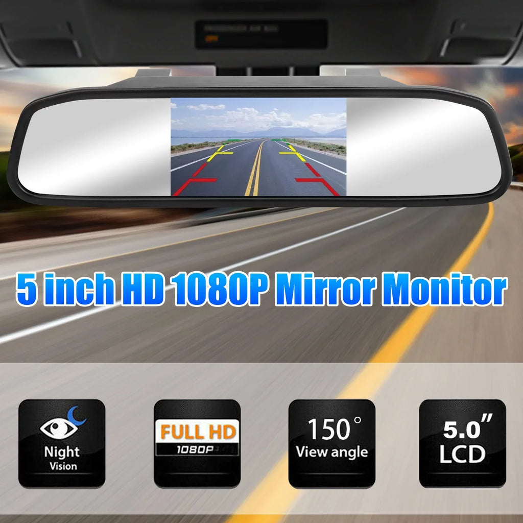 Car Rear View Mirror Camera, 5" Mirror Backup Camera, 1080P Dash Camera License Plate Rear Cam, Waterproof 150° Driving Recorder with Night Vision, -Sensor, Parking Monitor