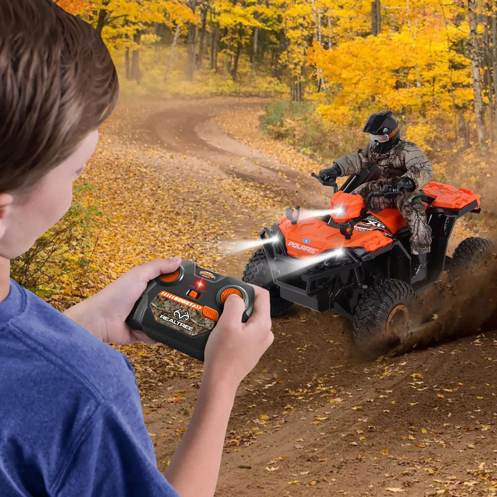 RealTree 1:8 Scale Radio Control Polaris Sportsman  - #81433, With Turbo Boost & Rider, 2.4 GHz , RealTree Edge Camouflage, Officially Licensed, Ages 6+