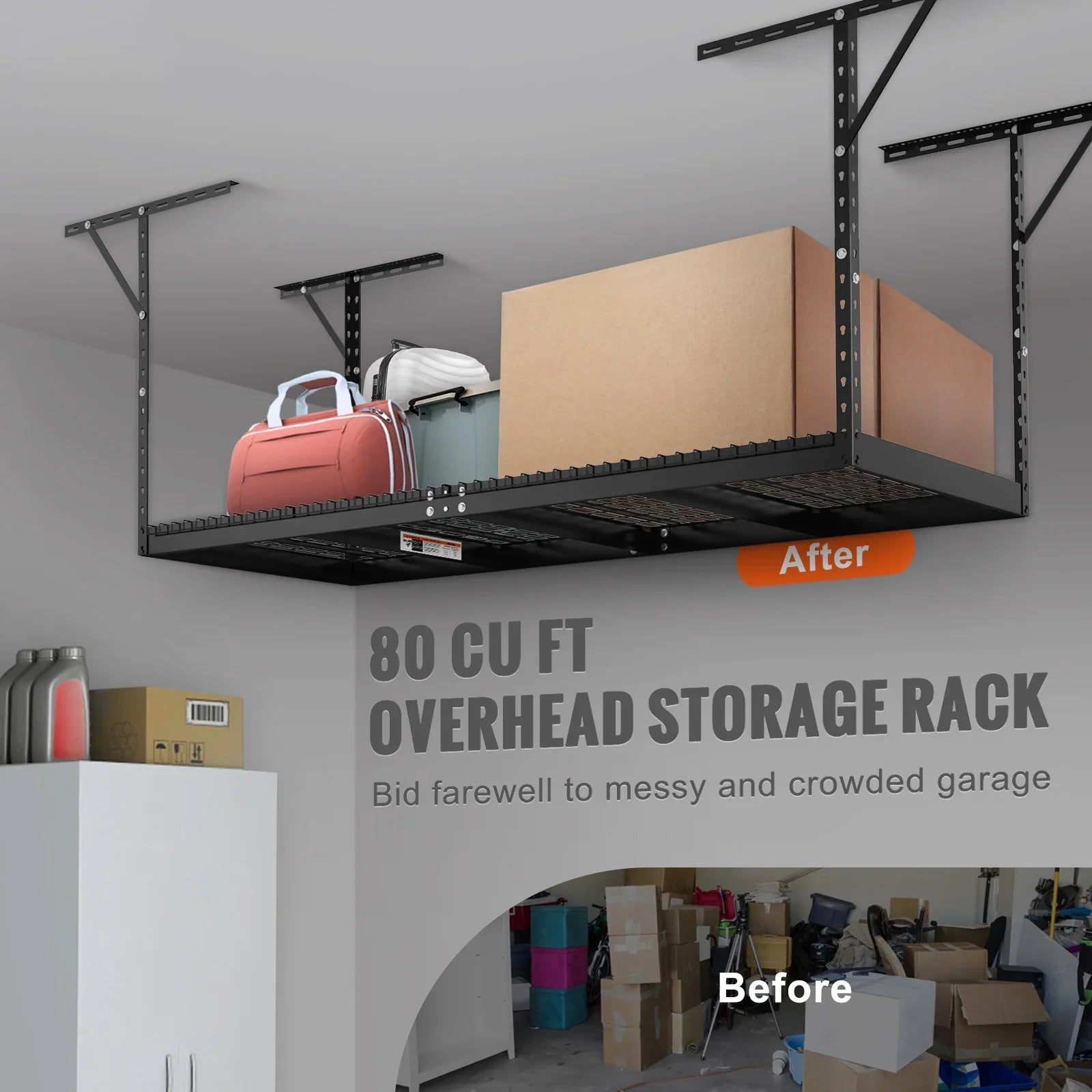 Overhead Adjustable Garage Storage Stand 36x96in Ceiling Stand 600lb Black