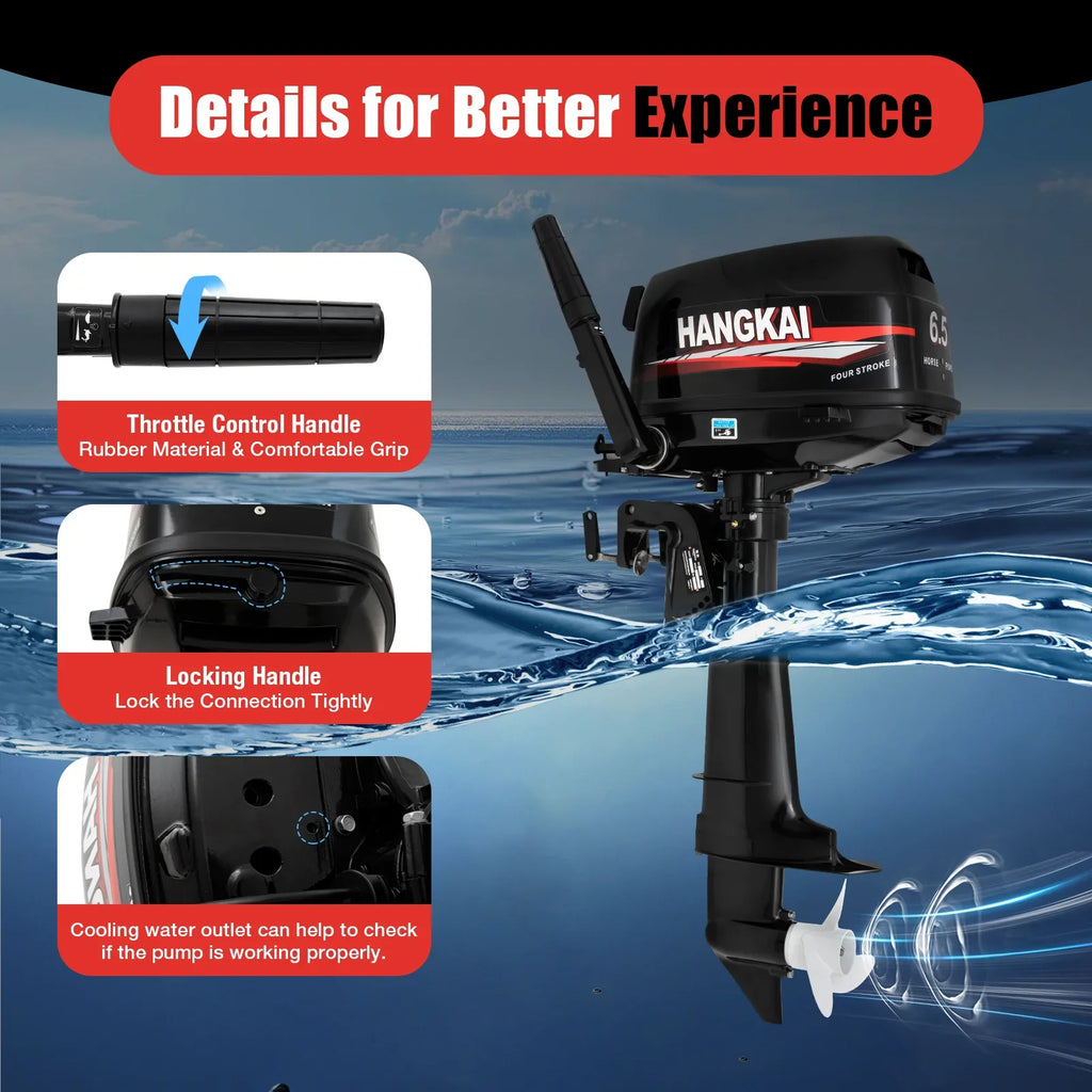 Outboard Motor 6.5HP 4 Stroke Boat Engine Fishing Boat Kayak Engine Water Cooling 123CC