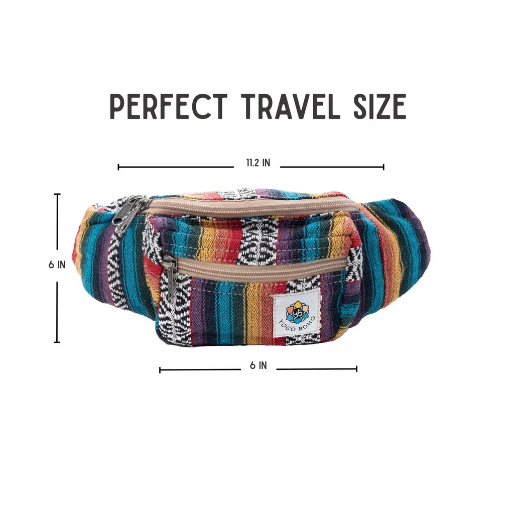 Fanny Pack for Women Men Crossbody Boho Waist Pack Lightweight Colorful Canvas Fanny Pack Hippie Festival Belt Bag with Adjustable Strap for Workout Running Hiking