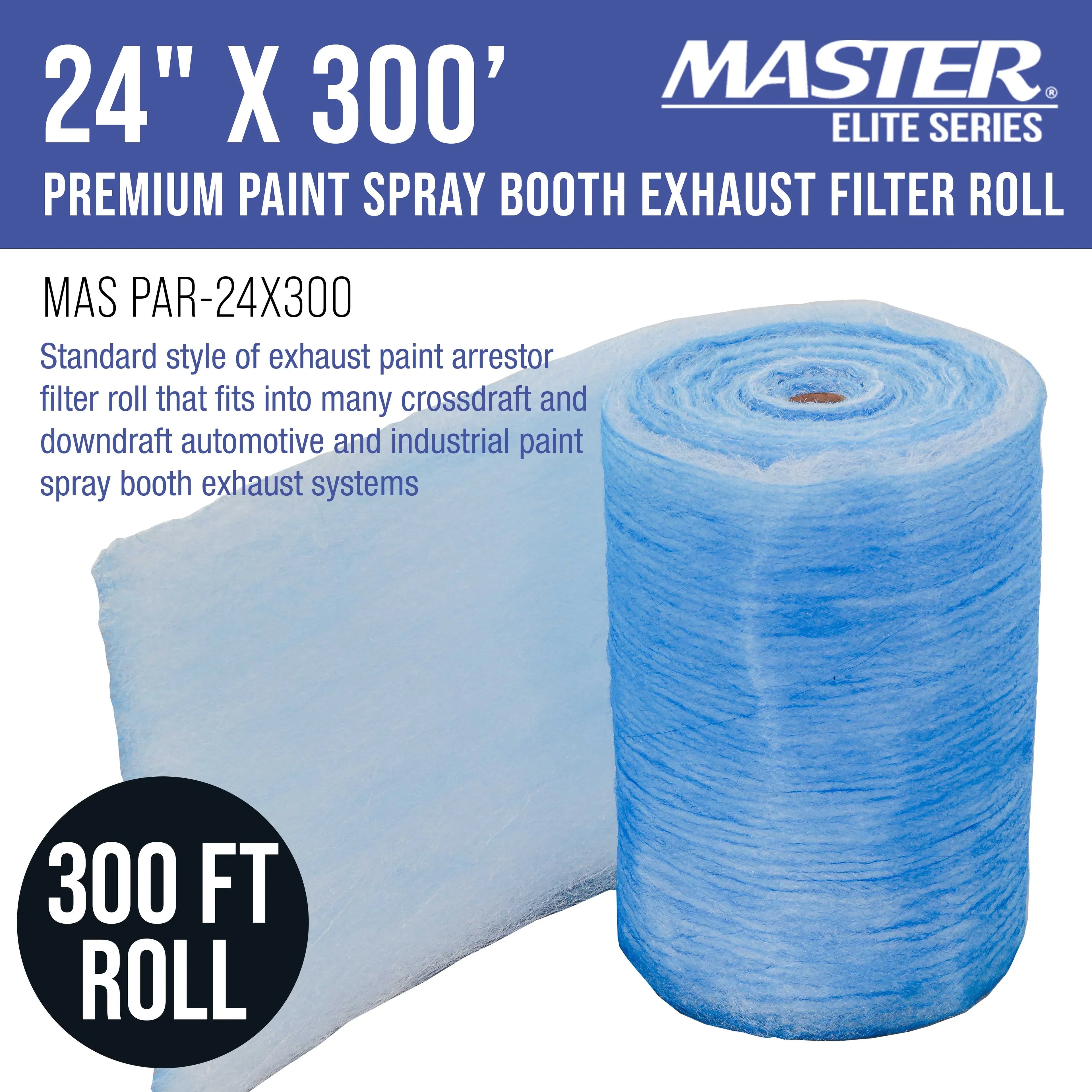Master Elite Premium Paint Spray Booth Exhaust Filter Roll, 24" x 300' - 18 Gram Heavy-Duty Fiberglass Paint Arrestor - Captures Traps Overspray Paint Particles in Auto Autobody Refinish Booths