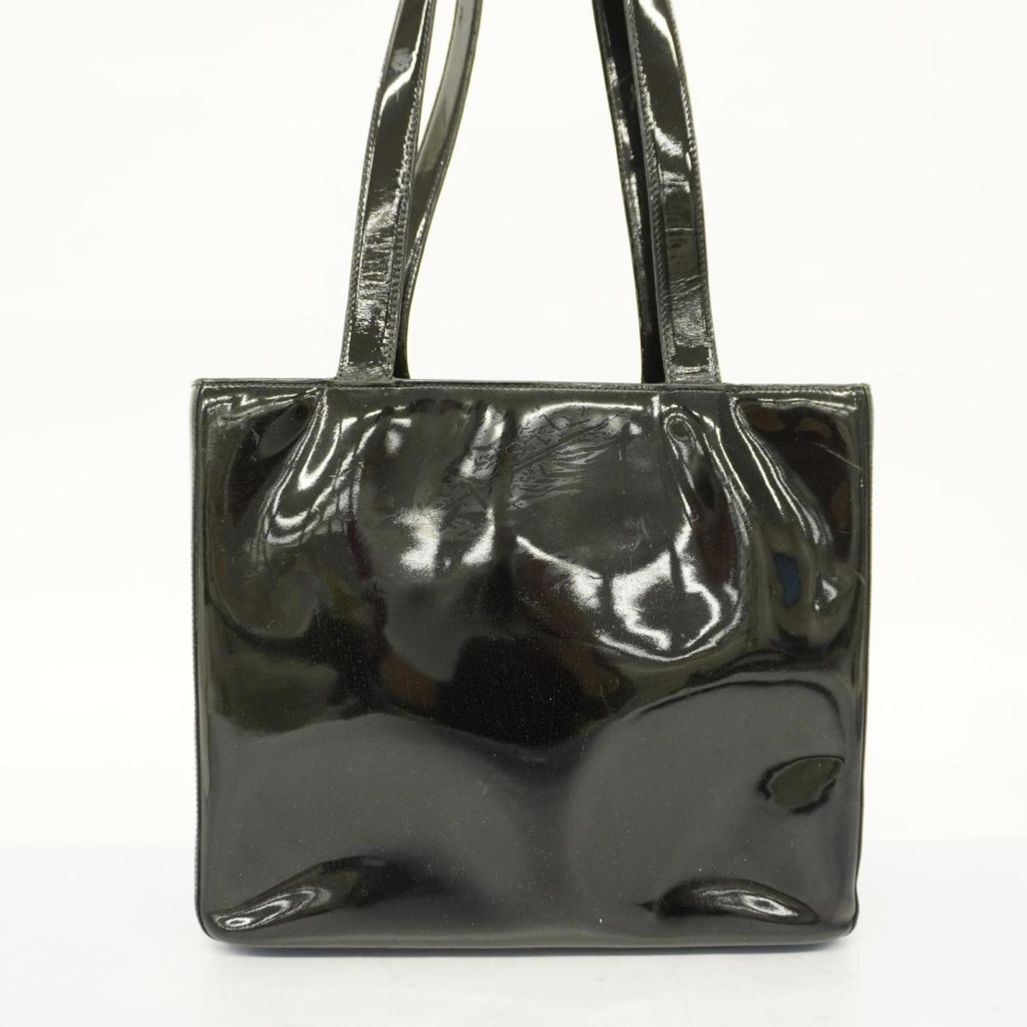 Pre-Owned Chanel Tote Bag Patent Leather Black Champagne Women's (Good)