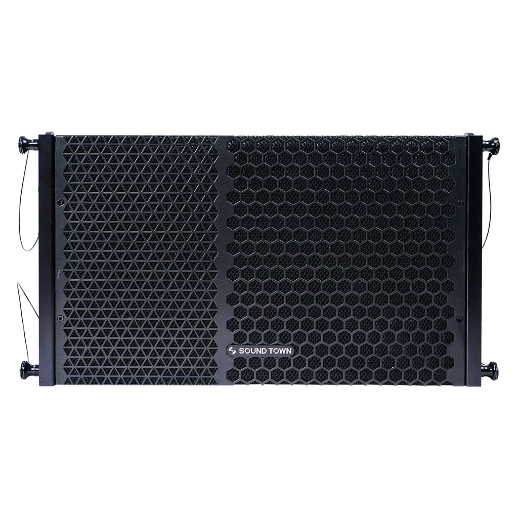 Sound Town  Series Line Array Speaker System with Four Compact Powered 1  10-inch Line Array Speakers, Black for Stages, Clubs, Bars, Restaurants, Churches and Schools