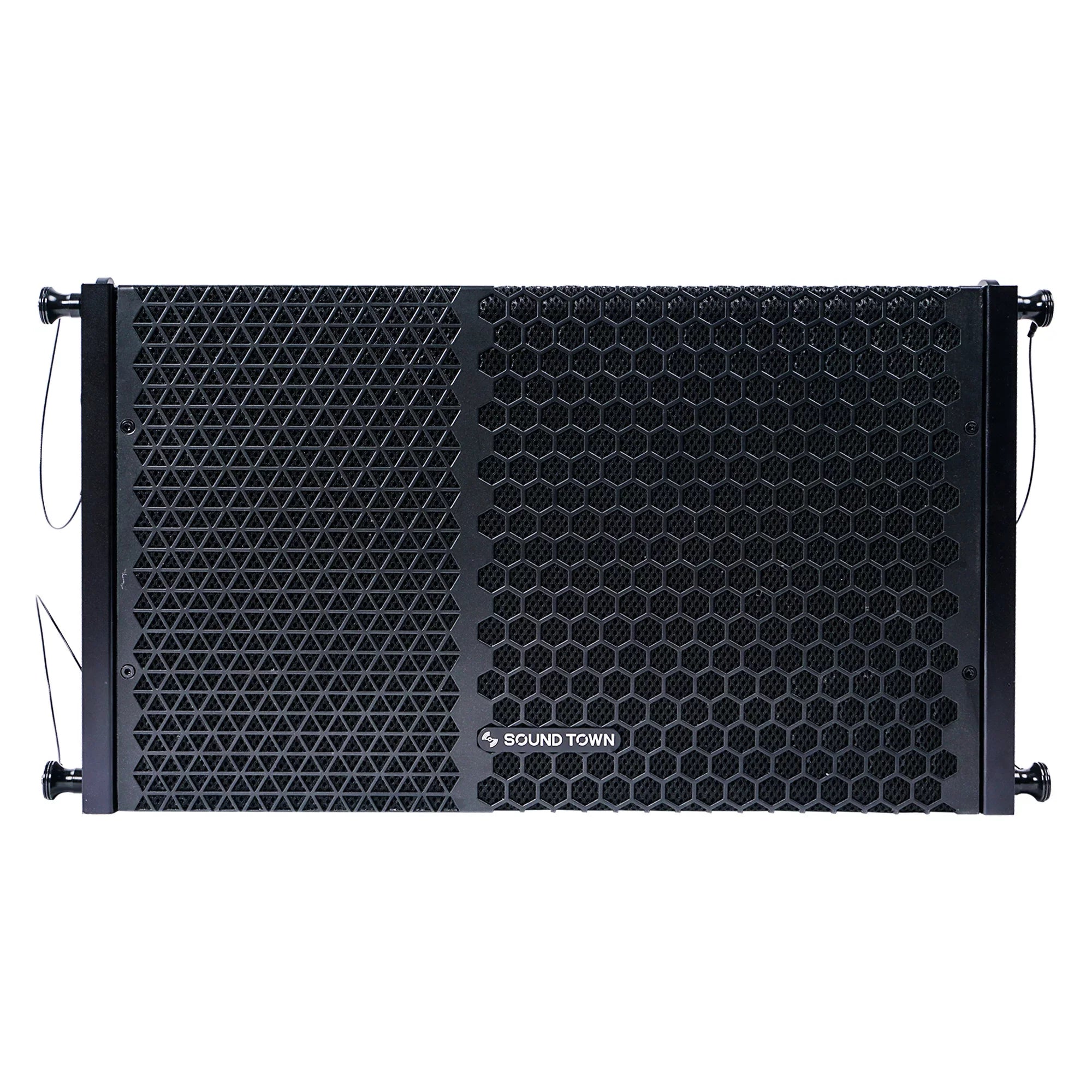 Sound Town  Series Line Array Speaker System with Four Compact Powered 1  10-inch Line Array Speakers, Black for Stages, Clubs, Bars, Restaurants, Churches and Schools