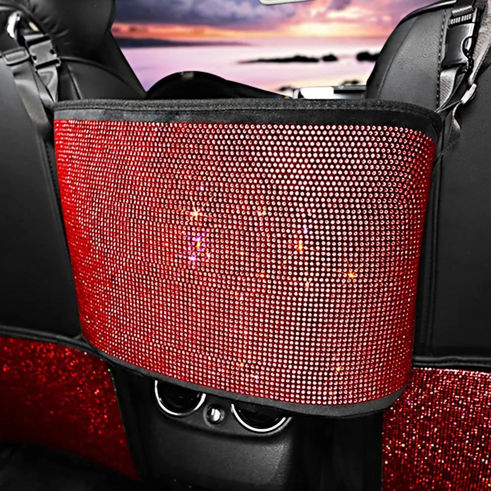 eing Bling Car Handbag Holder Backseat Organizer,Car Net Pocket Between Seat,Back Seat StorageTrash Can,Rhinestones Auto Seat Storage Bag,3-Pack Car Accessories - Plush,Red
