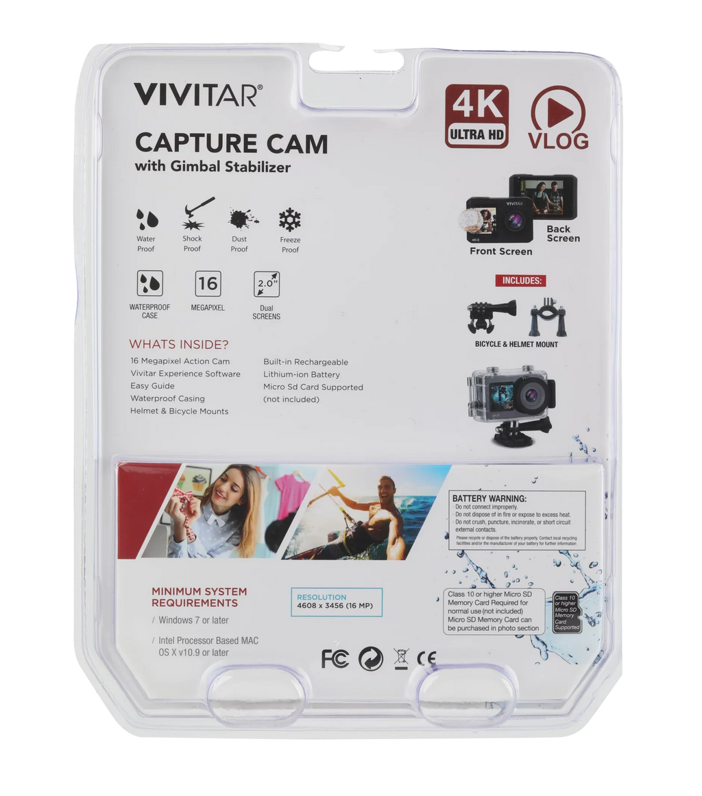 Vivitar  4k Dual-Screen Action Cam, 16MP  Waterproof Digital Video Camera with Built in Gimbal