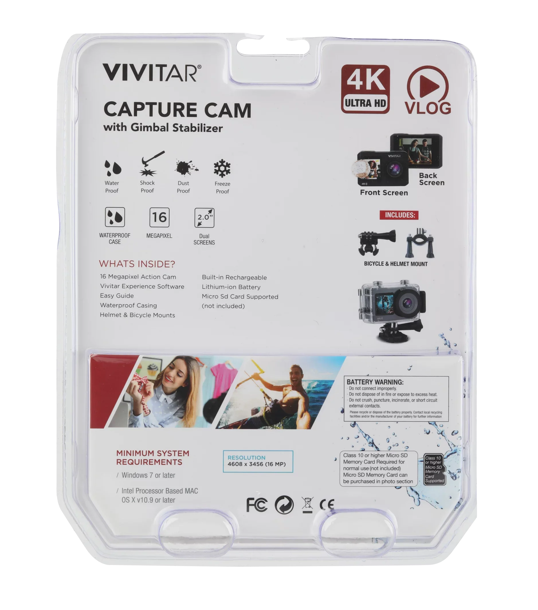 Vivitar  4k Dual-Screen Action Cam, 16MP  Waterproof Digital Video Camera with Built in Gimbal