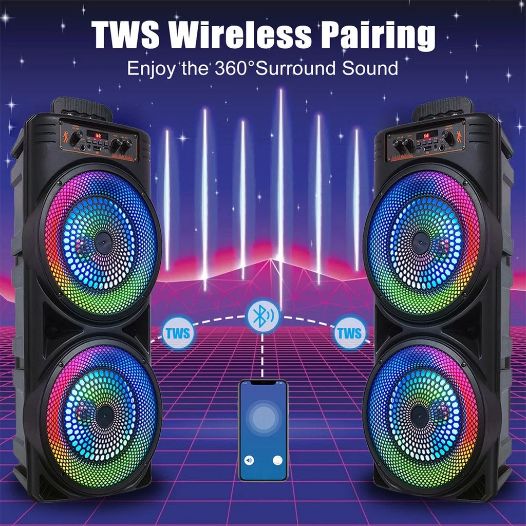 Dual 8-inch Portable Party Bluetooth Speaker 6000W Subwoofer Heavy Bass Loud Sound System Party Speaker & Mic -///