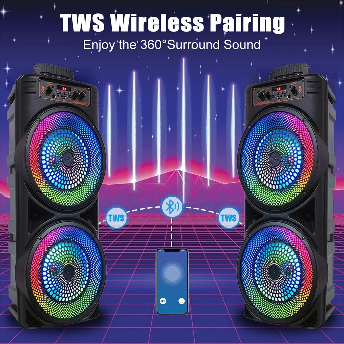 Dual 8-inch Portable Party Bluetooth Speaker 6000W Subwoofer Heavy Bass Loud Sound System Party Speaker & Mic -///