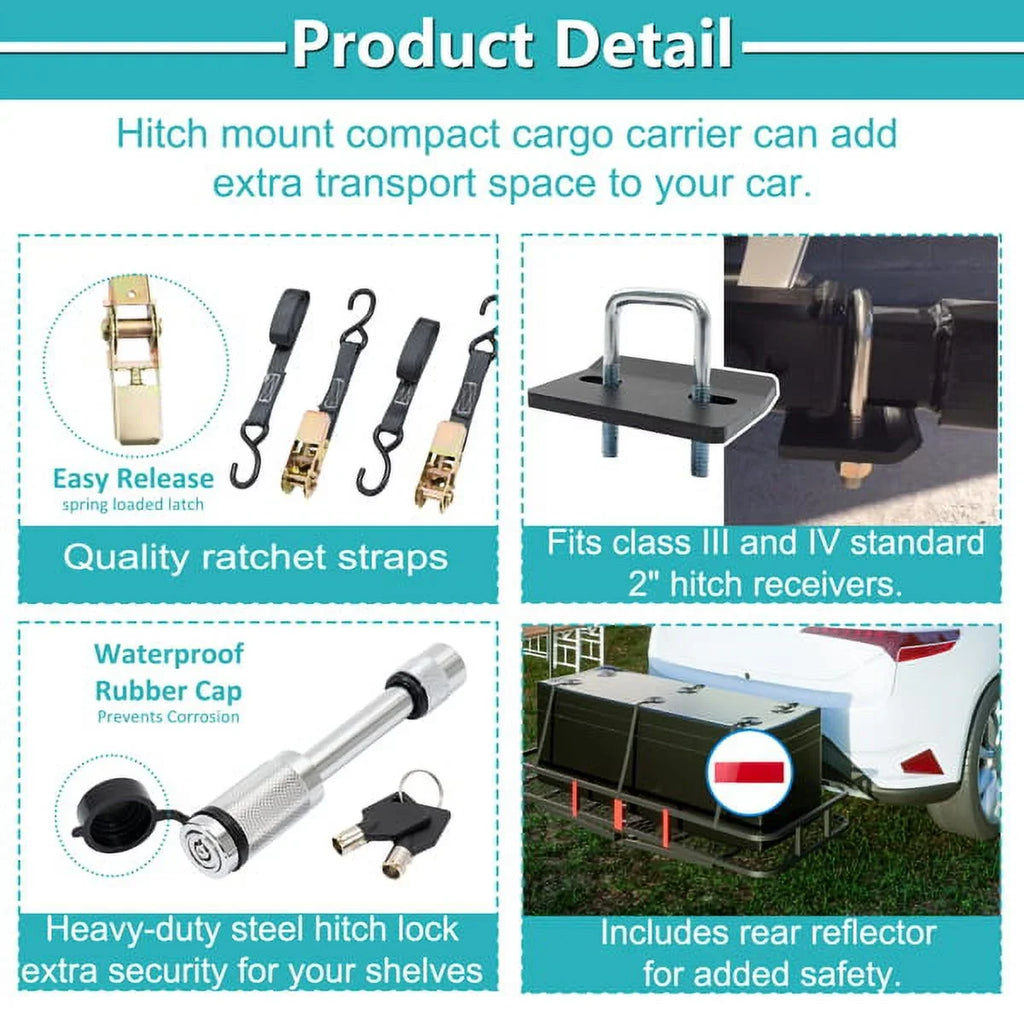 Teledu 60" x 24" x 6" Hitched Mounted Folding Cargo Basket with a 500 lb Capacity for Car  Truck Trailer, Black