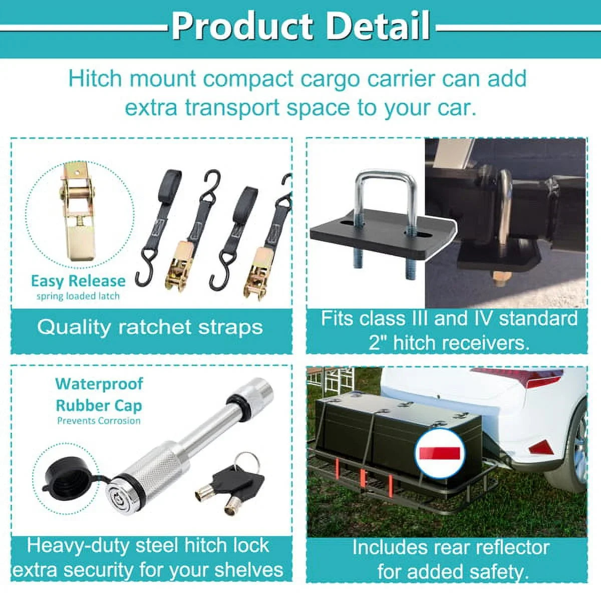 Teledu 60" x 24" x 6" Hitched Mounted Folding Cargo Basket with a 500 lb Capacity for Car  Truck Trailer, Black