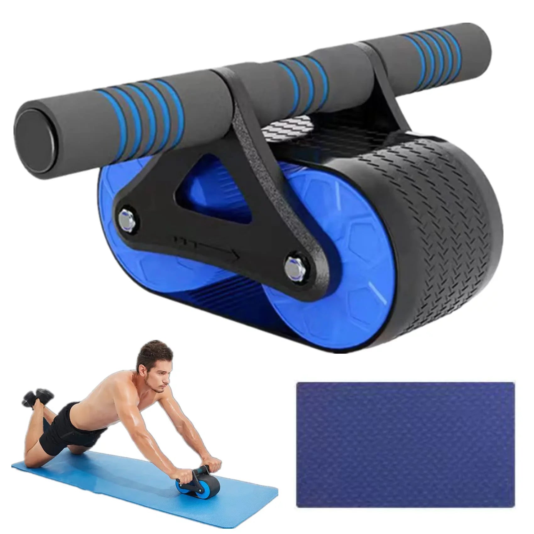Roller Wheel with Knee Mat for Abdominal Exercise, Core Workout Equipment with Automatic Rebound Assistance and Resistance Springs with Ergonomic Handle