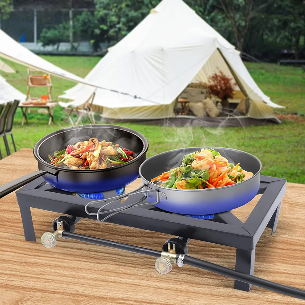 Flkoendmall 8000W Portable 2 Burner Outdoor Gas Stove Propane Cooker for Patio Camping