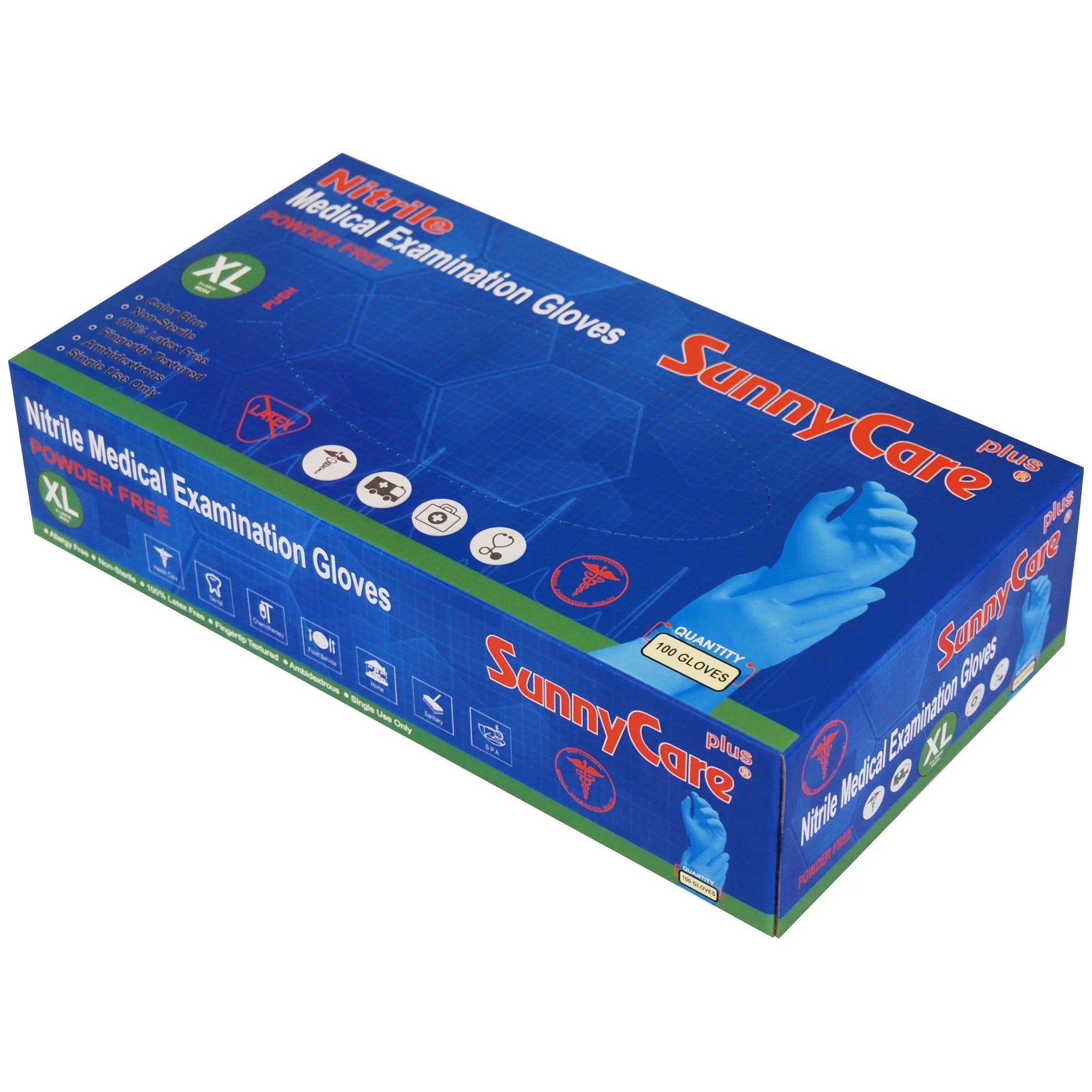 1000 SunnyCare Nitrile Medical Exam Gloves Powder Free Chemo-Rated (Non Vinyl Latex)  Size: -Large