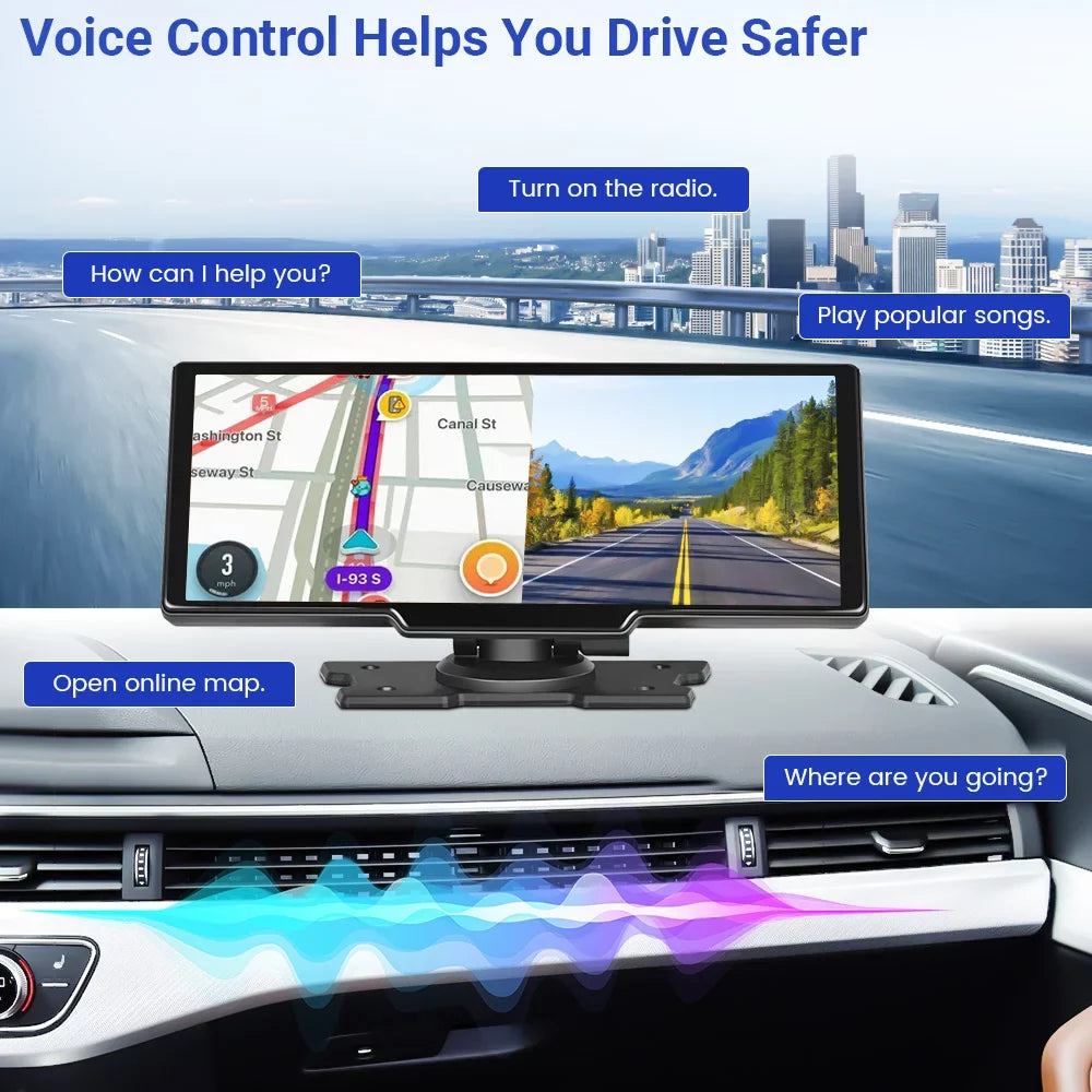 Podofo 7-32V 9.3" Portable Car Stereo Radio Wireless Carplay Android Auto Dash Cam  Car  Player, with 32G Card&Backup Camera