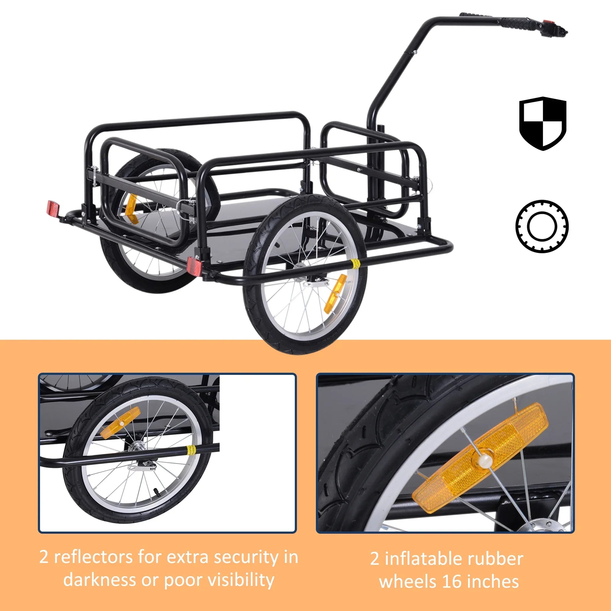 Aosom Folding Bike Cargo Trailer Cart with Seat Post Hitch- Black up to 88 Lbs.