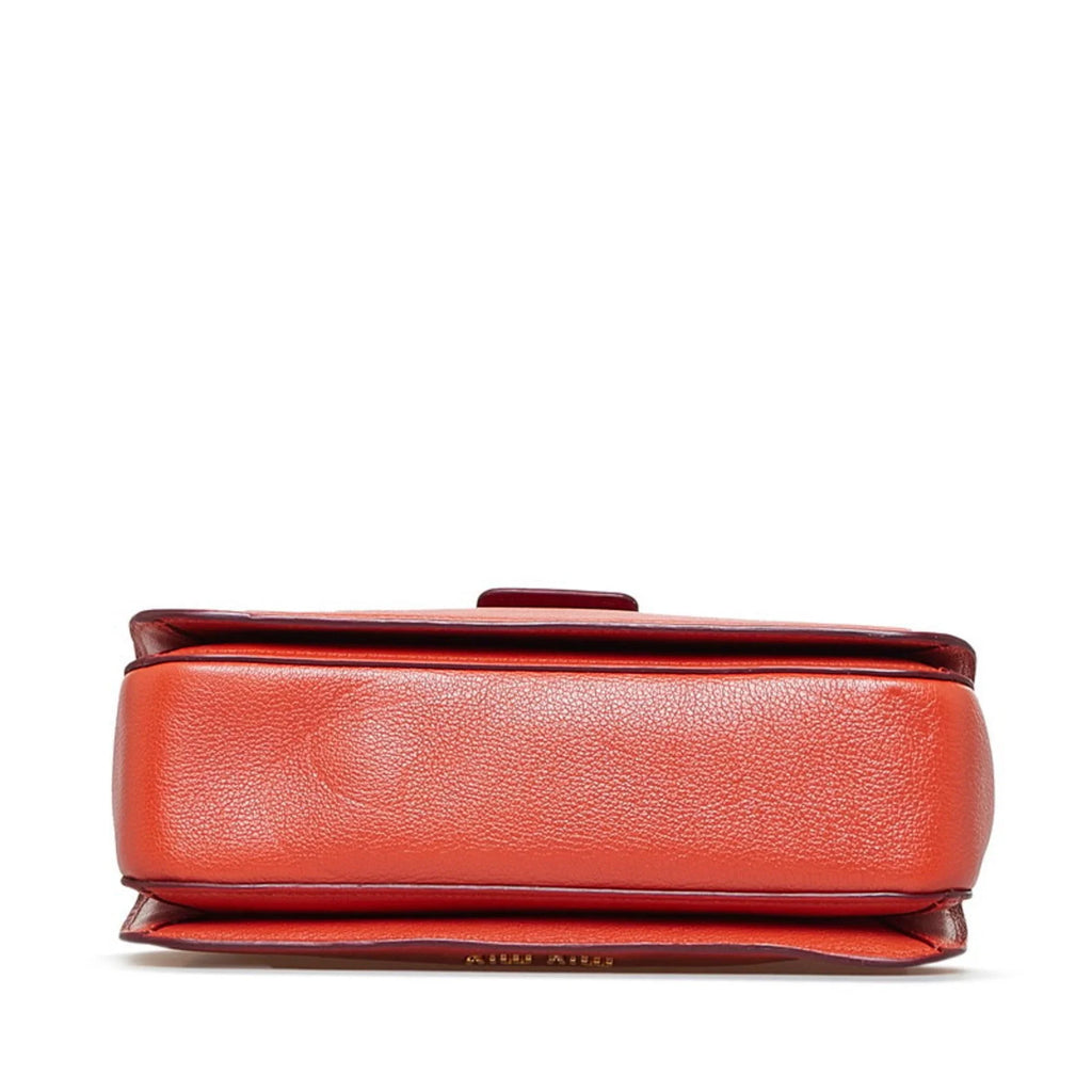Pre-Owned Miu Miu Miu Madras Bicolor Handbag Shoulder Bag  Orange Red Leather Ladies  (Good)