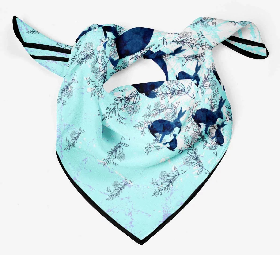 Phagun Blue Watercolor Bunny Watercolor Printed Square Pure SilkScarfFor Hair Neck Head Bandanas For Women