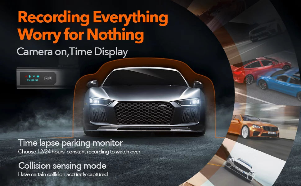 2.5K Full  Dash Cam, Dash Camera with WiFi, Loop Recording,  Control, Night Vision, -Sensor, 24 Hours Parking Monitor, Support 64GB Max