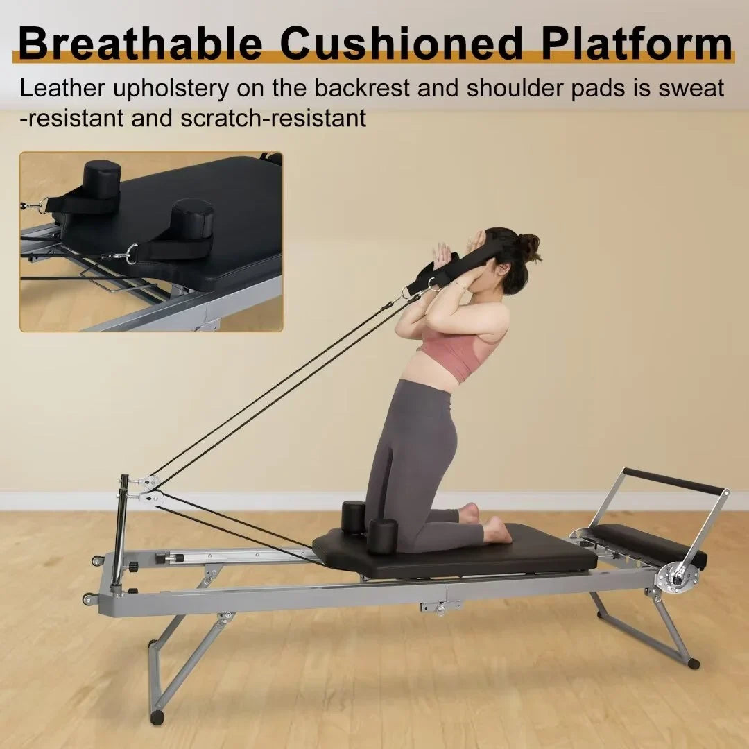 Docred Quiet Foldable Pilates Reformer, Pilates Reformer Workout Machine with Spring for Home Gym，Beginners，Up to 300 lbs Weight Capacity