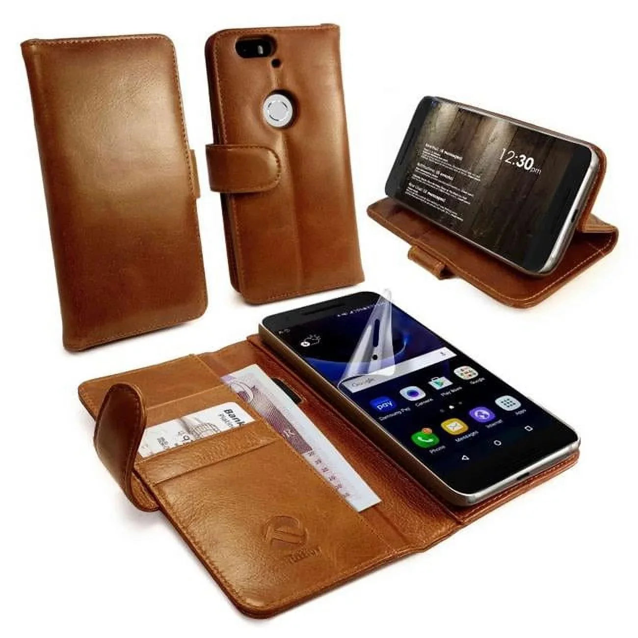 '-89 Vintage Leather Wallet Free Screen Protector Case Cover for Huawei Nexus 6P - Brown