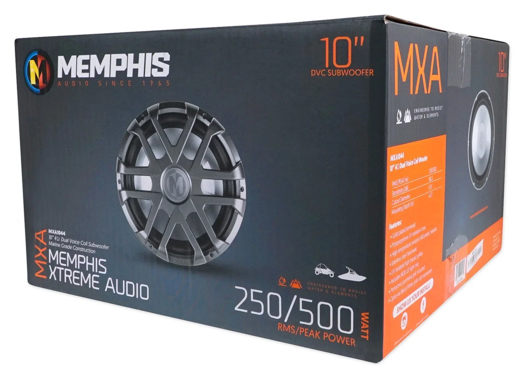 Memphis Audio  10" 500 Watt  Dual 4-Ohm Marine Subwoofer Boat Sub