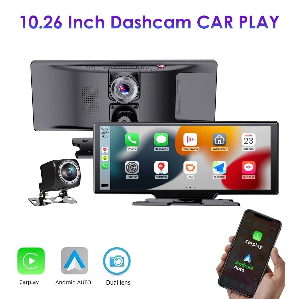 KingFurt  Touch Screen Wireless Dash Cam - Dual Lens, Bluetooth Connected, 2K Resolution, 10.26''  Screen, WiFi Enabled