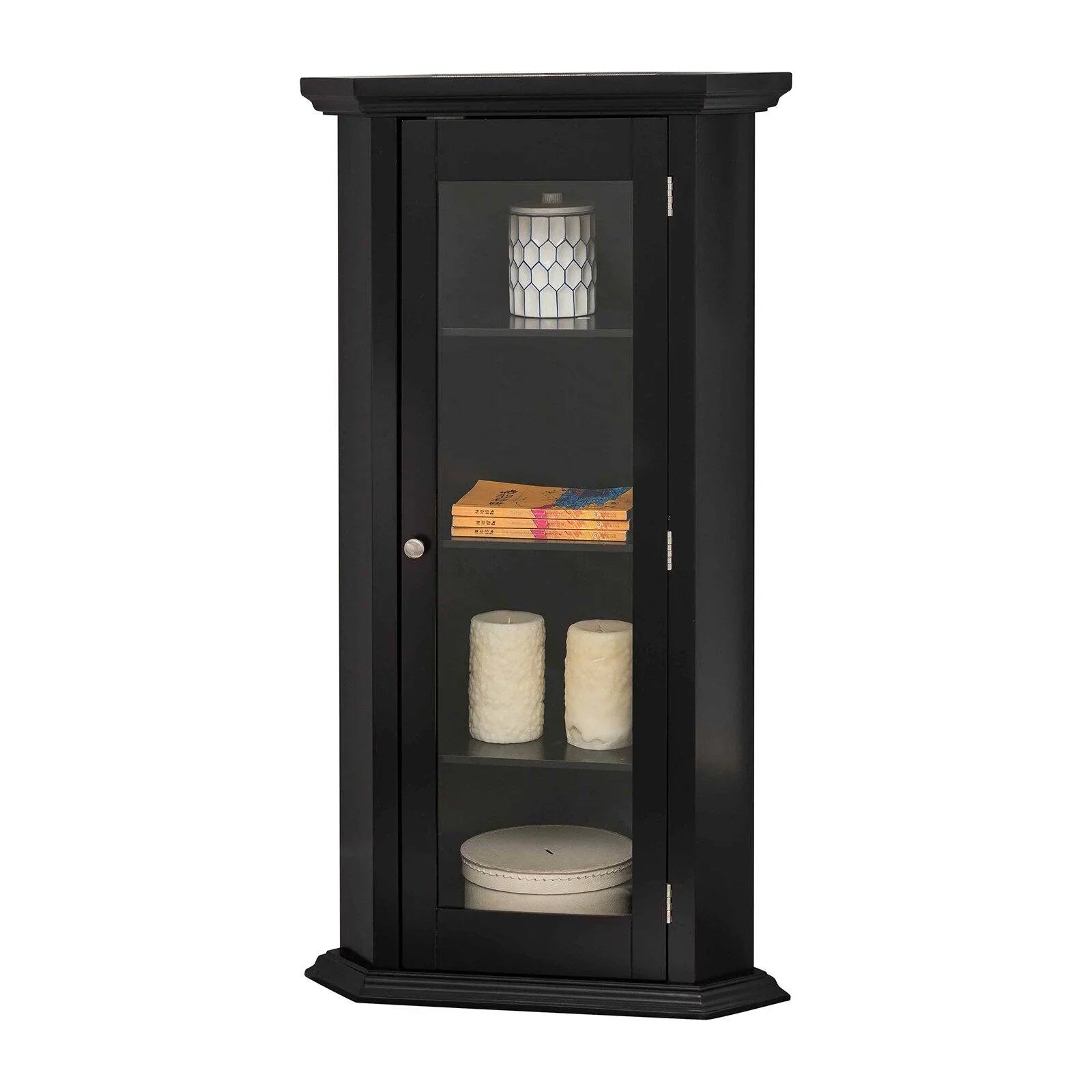 & Furniture Black 1 Door Corner Accent Cabinet