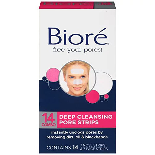 Biore Combo Pack Deep Cleansing Pore Strips Face/Nose 14 ea (Pack of 2)