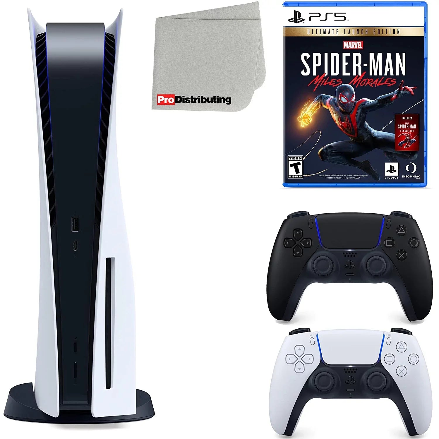 Sony Playstation 5 Disc Version (Sony  Disc) with Midnight Black Extra Controller, Marvel's Spider-Man: Miles Morales Ultimate Launch Edition and Microfiber Cleaning Cloth Bundle