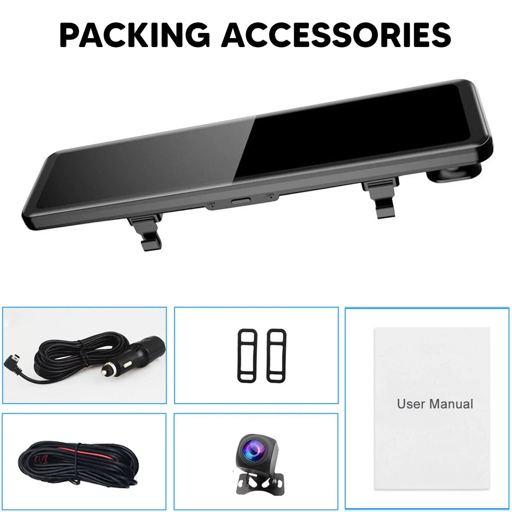 Car Rear View Mirror Camera Dual Dash Cam  Video Recorder Driving Recorder with Night Vision Panoramic Rearview Mirror with 4K 12" Full Touch Screen