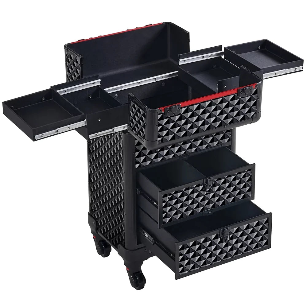Yaheetech Professional Rolling Makeup Train Case with Drawers,Black