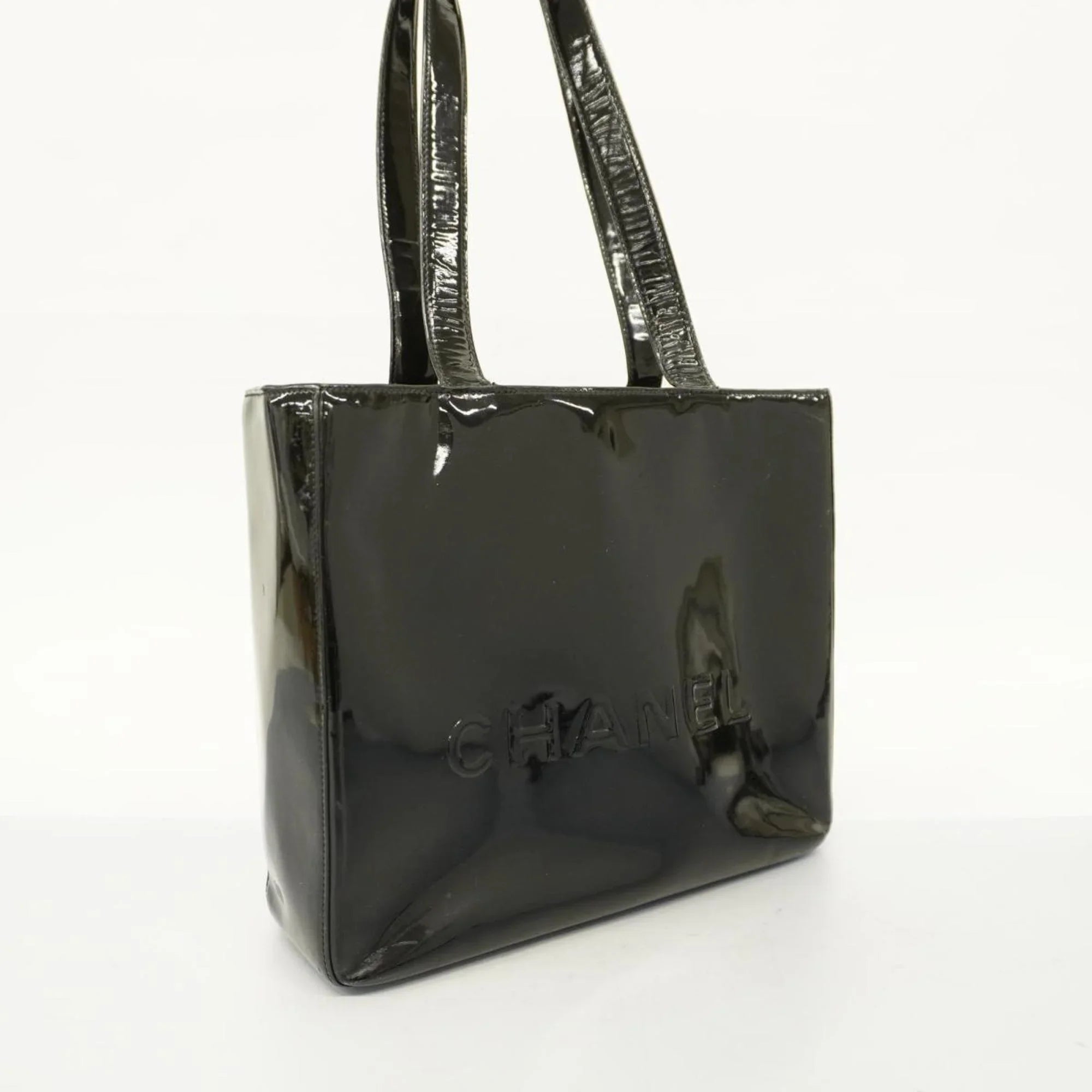 Pre-Owned Chanel Tote Bag Patent Leather Black Champagne Women's (Good)