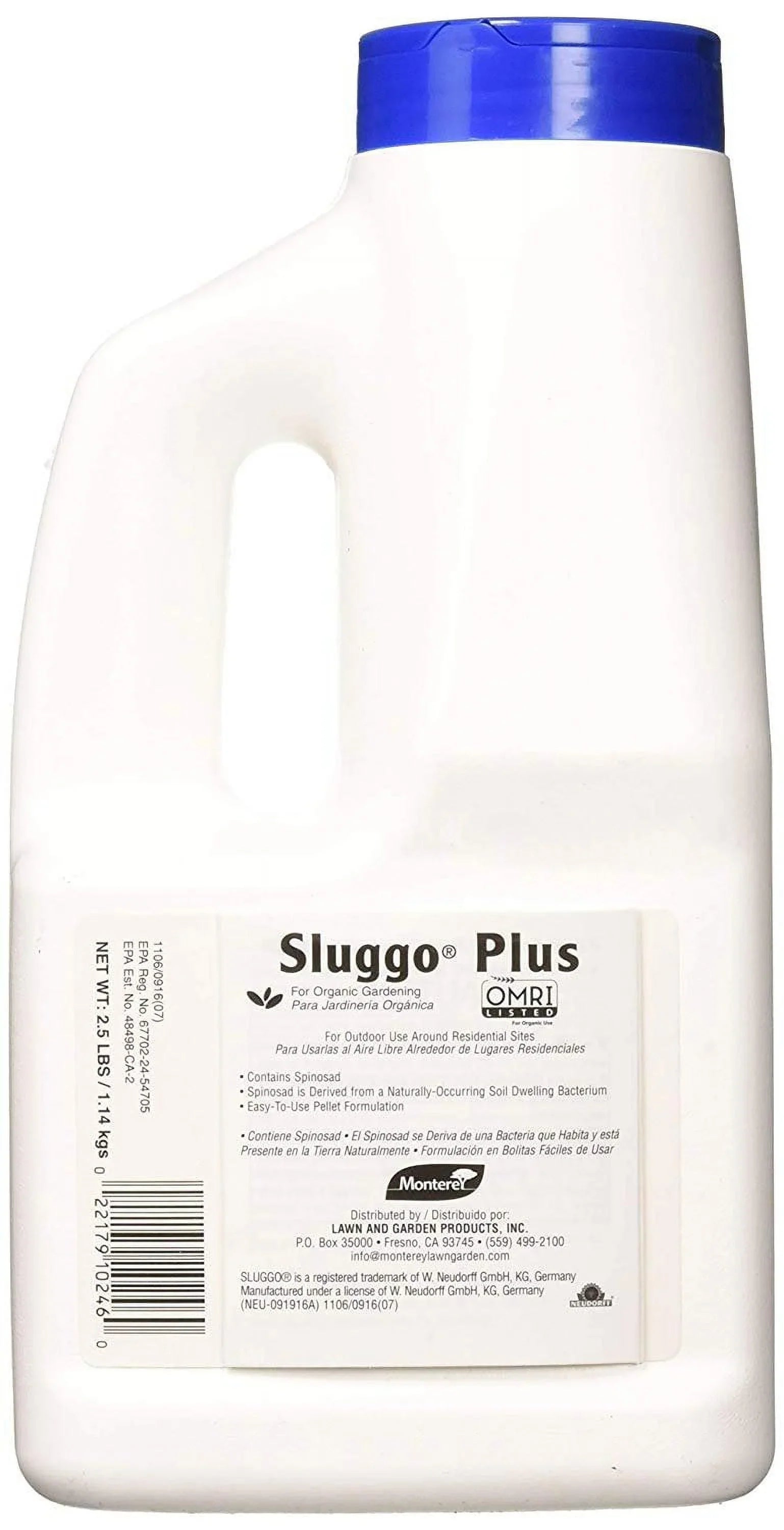 Monterey Sluggo Plus Insect, Slug & Snail Pelets for Organic Gardening, 2.5#